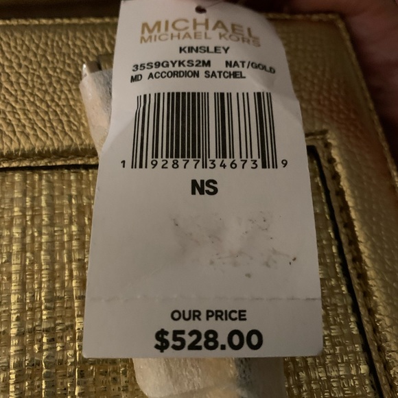 SALE Michael Michael Kors Natural & Gold Kinsley Leather Accordion Satchel NWT - Picture 8 of 8